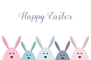 Colourful greeting card with Easter rabbits. Vector