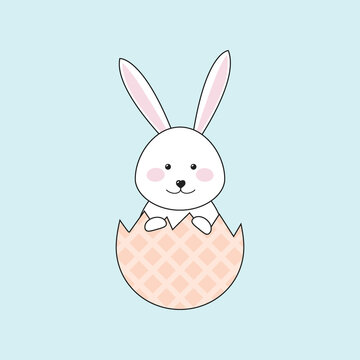 Cute Easter rabbit sitting in a decorative egg. Vector