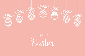 Easter background with decorative hanging eggs. Vector