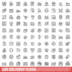 100 delivery icons set. Outline illustration of 100 delivery icons vector set isolated on white background