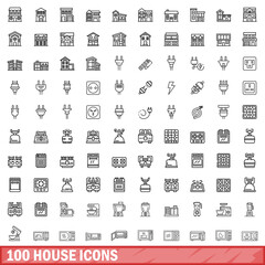 100 house icons set. Outline illustration of 100 house icons vector set isolated on white background