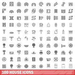 100 house icons set. Outline illustration of 100 house icons vector set isolated on white background