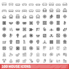 100 house icons set. Outline illustration of 100 house icons vector set isolated on white background