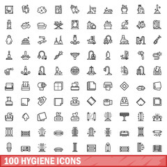 100 hygiene icons set. Outline illustration of 100 hygiene icons vector set isolated on white background