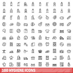 100 hygiene icons set. Outline illustration of 100 hygiene icons vector set isolated on white background