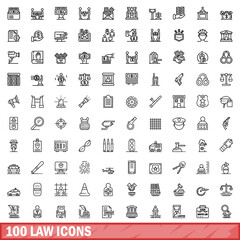 100 law icons set. Outline illustration of 100 law icons vector set isolated on white background