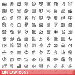 100 law icons set. Outline illustration of 100 law icons vector set isolated on white background