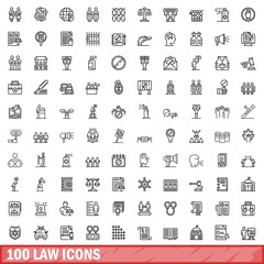 100 law icons set. Outline illustration of 100 law icons vector set isolated on white background