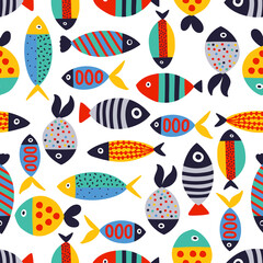 Cute fish. Kids background. Seamless pattern. Can be used in textile industry, paper, background, scrapbooking.