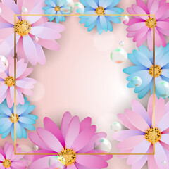 Square pattern with flowers, frame and place for text. Illustration