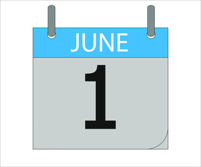 June 1th. Calendar icon. Date day of the month Sunday, Monday, Tuesday, Wednesday, Thursday, Friday, Saturday and Holidays