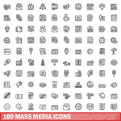 Fototapeta na wymiar 100 mass media icons set. Outline illustration of 100 mass media icons vector set isolated on white background