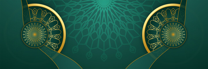 Ramadhan green colorful wide banner design background