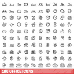 100 office icons set. Outline illustration of 100 office icons vector set isolated on white background