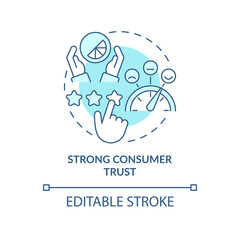 Strong consumer trust turquoise concept icon. Website rating. Good design importance abstract idea thin line illustration. Isolated outline drawing. Editable stroke. Arial, Myriad Pro-Bold fonts used