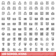 100 school icons set. Outline illustration of 100 school icons vector set isolated on white background