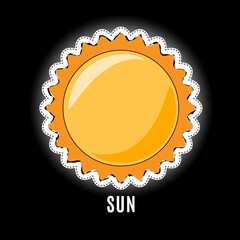 Vector illustration of a cartoon planet sparkling on the black background. Sun illustration