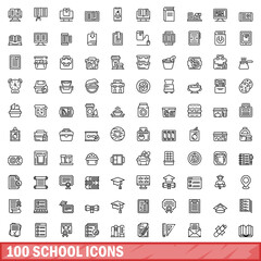 100 school icons set. Outline illustration of 100 school icons vector set isolated on white background