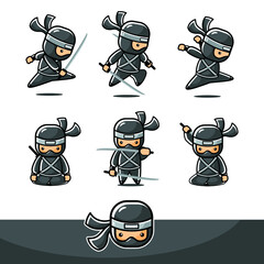 Cartoon black little ninja set