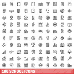 100 school icons set. Outline illustration of 100 school icons vector set isolated on white background