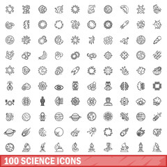 100 science icons set. Outline illustration of 100 science icons vector set isolated on white background