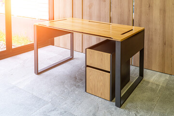 Director's office with large wooden table. Interior design