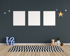 kids playing room with mockup frames, 3d rendering