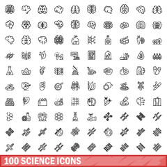 100 science icons set. Outline illustration of 100 science icons vector set isolated on white background
