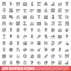 100 science icons set. Outline illustration of 100 science icons vector set isolated on white background
