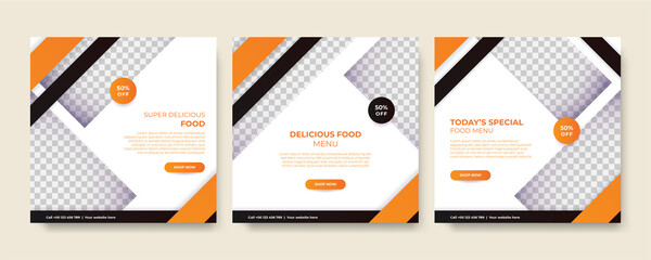 Fast food restaurant business marketing social media post or web banner template design with abstract background, logo and icon. Healthy food delivery online sale promotion flyer or poster.