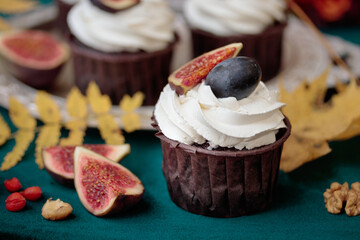 Autumn sweet dessert decorated on a table