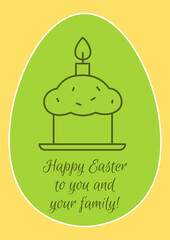 Wishing happy easter to you, your family postcard with linear glyph icon. Greeting card with decorative vector design. Simple style poster with creative lineart illustration. Flyer with holiday wish