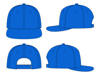 Blank Blue Hip Hop Cap With Adjustable Hook and Loop Strap Closure Template on White Background, Vector File
