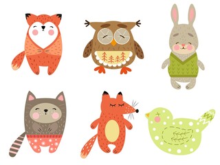 set vector  illustrations of cartoon cute animals, art sticker