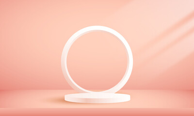 podium with a peach background