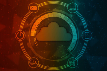2d illustration of Cloud computing, Digital Cloud computing Concept background. Cyber technology, internet data storage, database and data server concept
