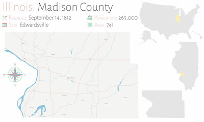 Large and detailed map of Marion county in Illinois, USA.