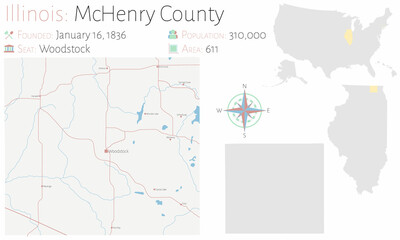 Large and detailed map of McHenry county in Illinois, USA.