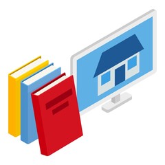 Design concept icon isometric vector. House project on computer screen, book icon. Engineering, construction, design
