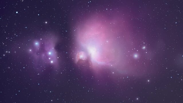 Animation of M42 Orion nebula with twinkling stars.