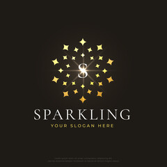 S letter with gold shining stars logo design