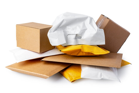 Stack of envelopes on white background