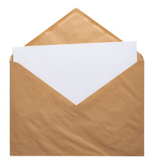 Recycled craft paper envelope isolated white background