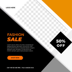 Fashion sale social media post or web banner template design with abstract luxury background, logo and icon. Summer or winter modern style woman dress business online marketing poster flyer.