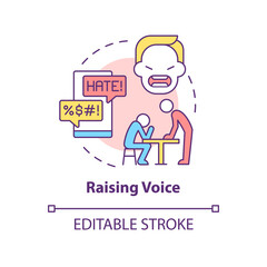 Raising voice concept icon. Being manipulated in relationships abstract idea thin line illustration. Abusive relationships. Isolated outline drawing. Editable stroke. Arial, Myriad Pro-Bold fonts used