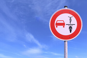 3d Illustration - Verkehrsschild - &Uuml;berholverbot von einspurigen Fahrzeugen - Himmel - Wolken