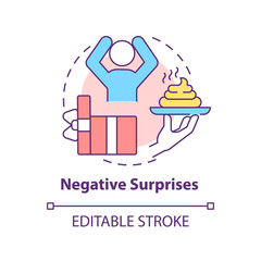 Negative surprises concept icon. How psychological manipulation works abstract idea thin line illustration. Isolated outline drawing. Editable stroke. Arial, Myriad Pro-Bold fonts used