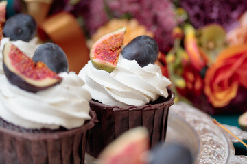 Autumn sweet dessert decorated on a table