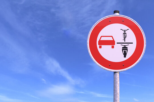 3d Illustration - Verkehrsschild - &Uuml;berholverbot von einspurigen Fahrzeugen - Himmel - Wolken