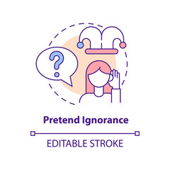 Pretend ignorance concept icon. Emotional manipulation case abstract idea thin line illustration. Discounting feelings. Isolated outline drawing. Editable stroke. Arial, Myriad Pro-Bold fonts used